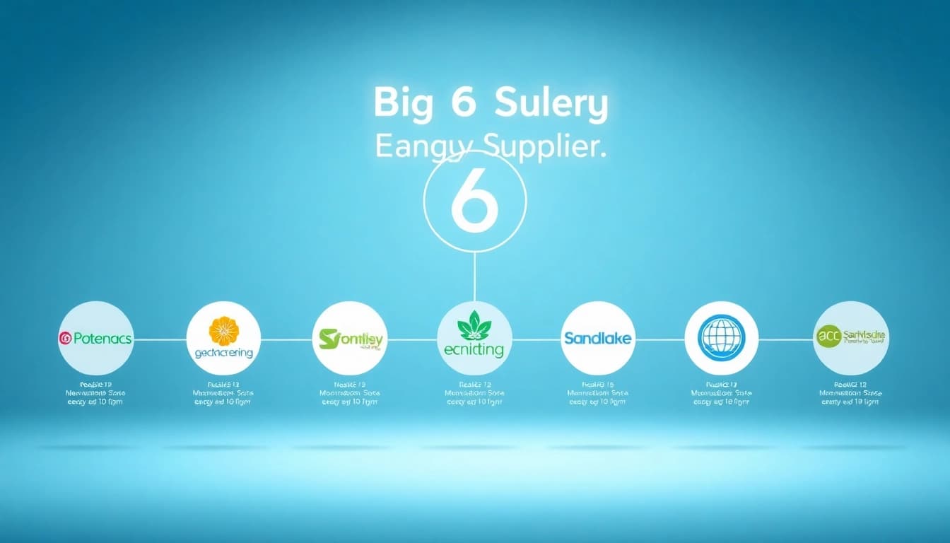 Showcase of big 6 energy suppliers highlighting their market share and relationships in the energy sector.