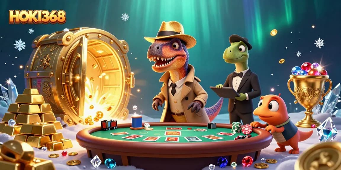 Experience thrilling action at HOKI368 with a velociraptor card counter and casino treasures.