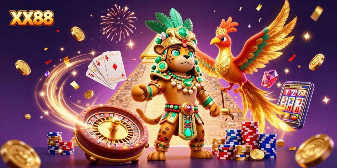 Engage with thrilling XX88 casino experiences amidst vibrant festivities and dynamic game elements.