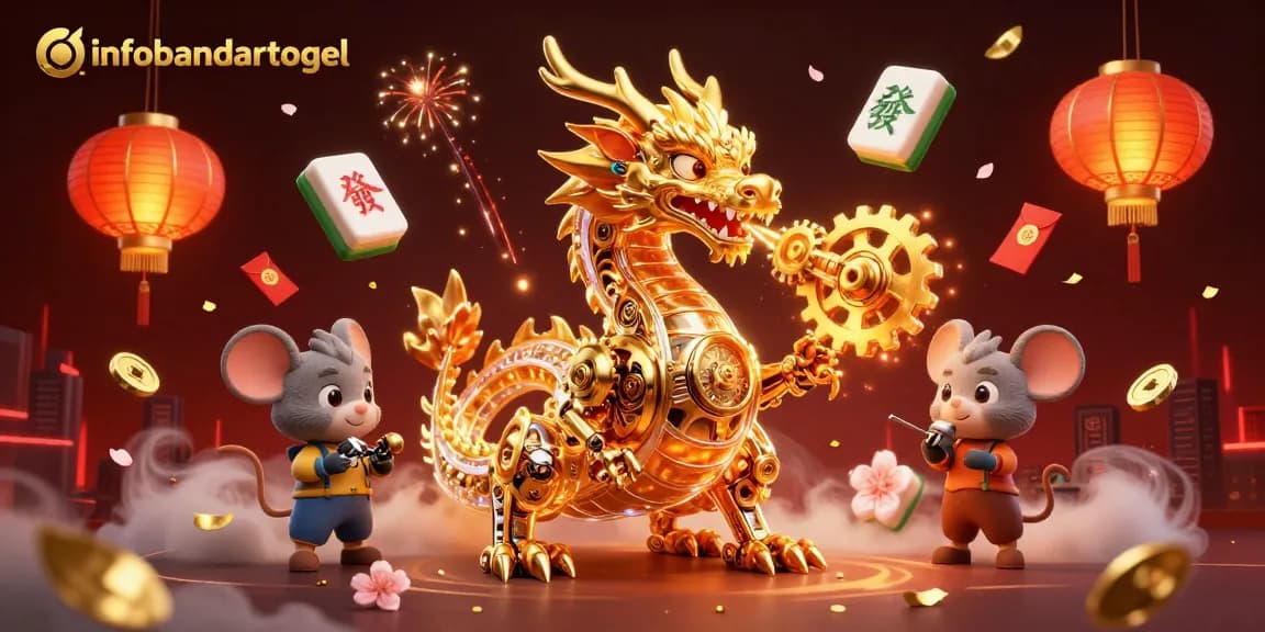 Engage with infobandartogel through a vibrant illustration of casino excitement featuring a golden dragon and gaming elements.