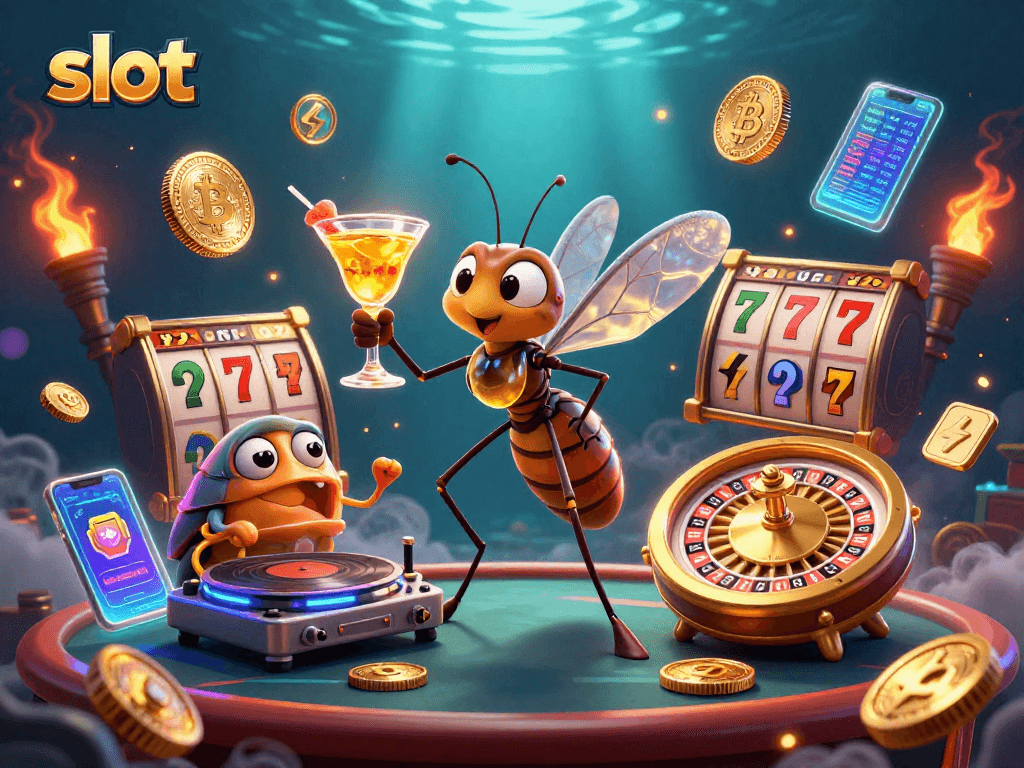 Spin the slot reels with a vibrant casino mascot and crypto elements in an underwater scene.