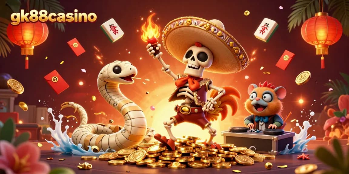 Engage with gk88casino's thrilling 3D illustration animations featuring vibrant characters and dynamic casino elements.
