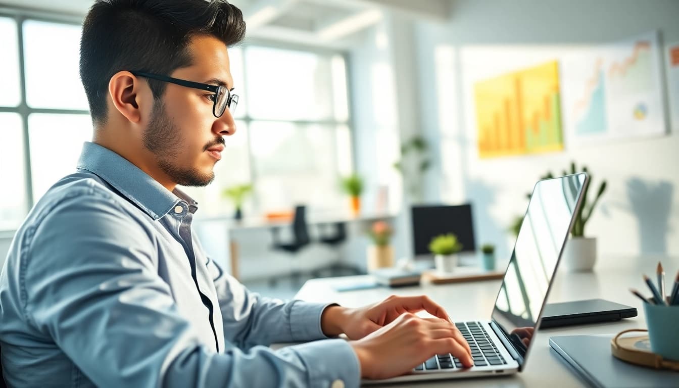 Digital entrepreneur focused on success in their workspace, capturing the essence of Editorialge.