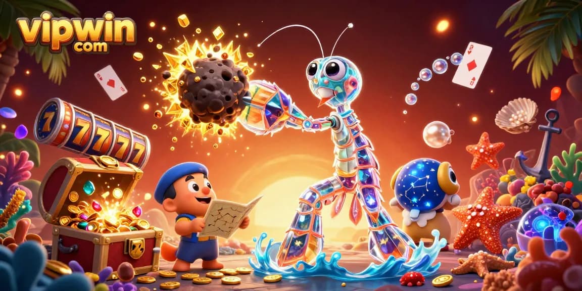 Experience exciting wins at vipwin com with dynamic cartoon samurai characters amidst swirling gold coins and casino elements.