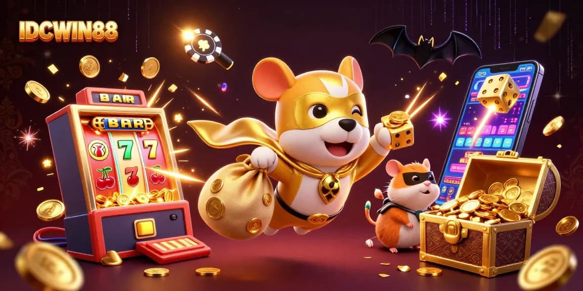 Experience thrilling gameplay with IDCWIN88's action-packed casino adventure featuring a superhero dog and hamster!