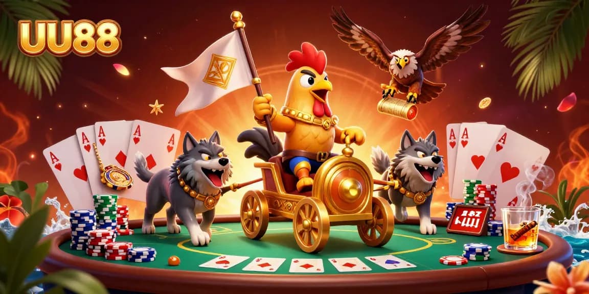 Engage in dynamic gaming action at UU88, featuring 3D characters in an immersive casino scene.