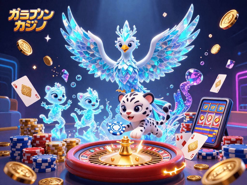 オンラインカジノで遊ぶ雪豹の子供とアイスフェニックスのアート