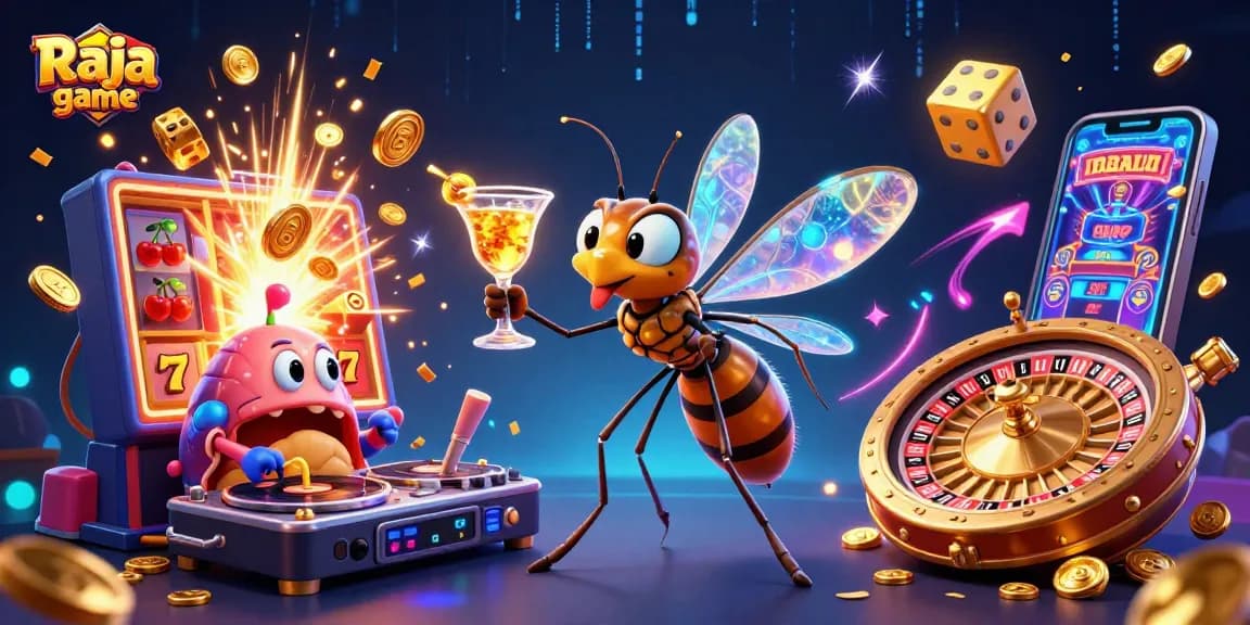 Engage with thrilling Raja game experiences featuring animated characters, vibrant colors, and casino elements.