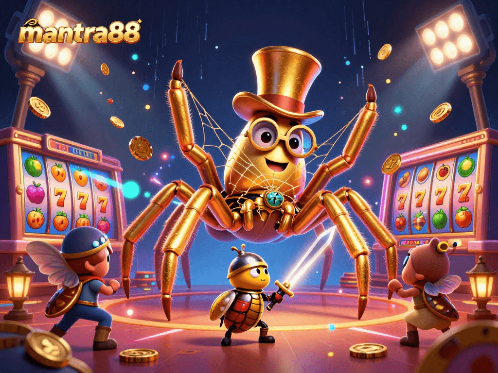 Experience the excitement of mantra88 with a lively casino scene featuring vibrant characters and dynamic game elements.