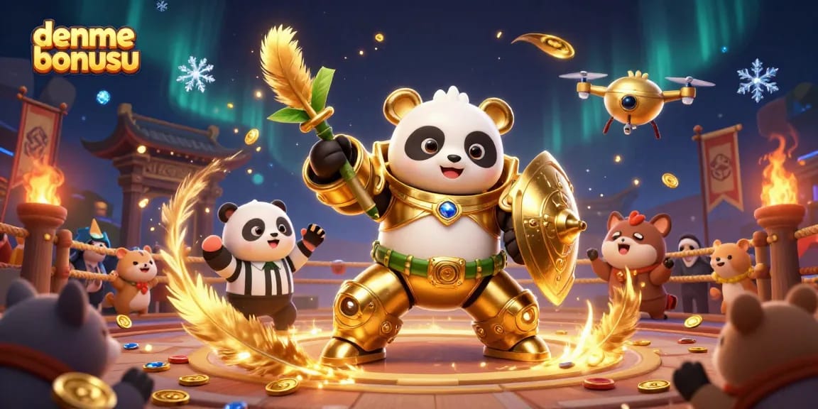 Engage with deneme bonusu in this lively casino-inspired scene featuring a golden panda.