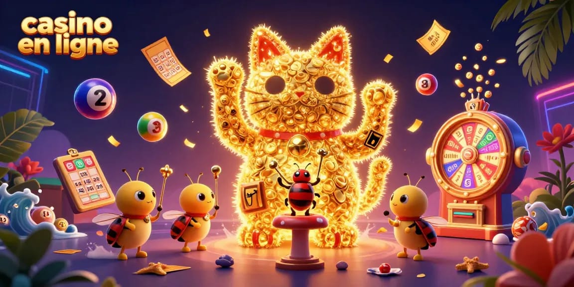 Jouez au casino en ligne avec des lumières vibrantes et des symboles de jeu captivants.