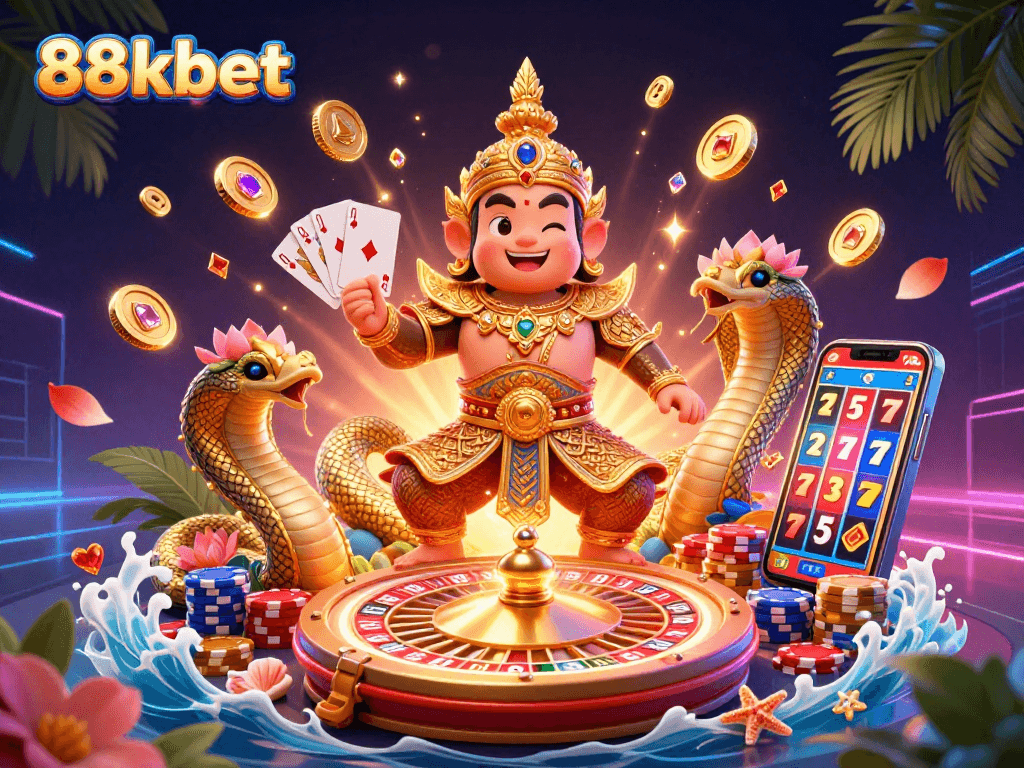 Experience thrilling wins with 88kbet in a vibrant casino scene featuring lucky symbols and captivating games.
