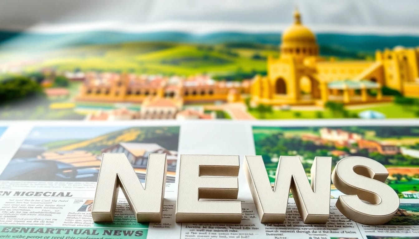 Engaging representation of enigeria news headlines with vibrant Nigerian landscape.