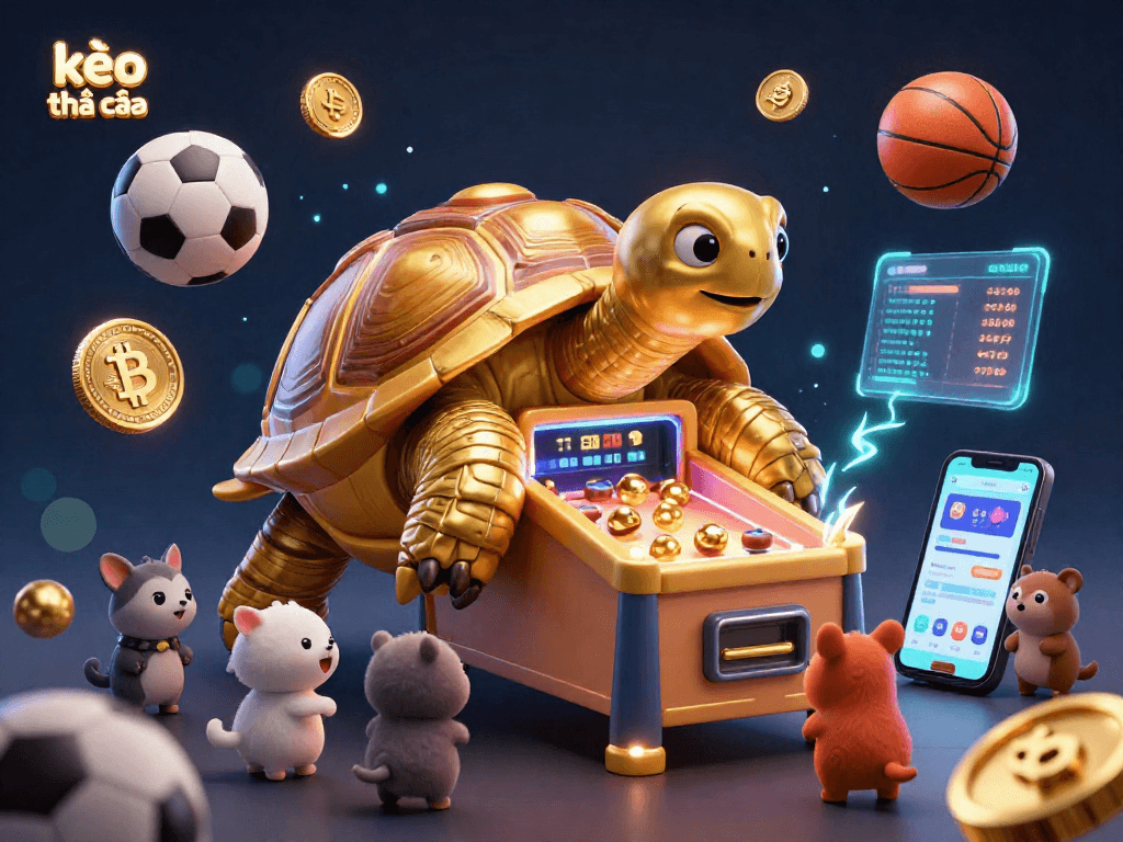 Place bets and win with kèo nhà cái at this vibrant illustrated crypto casino scene