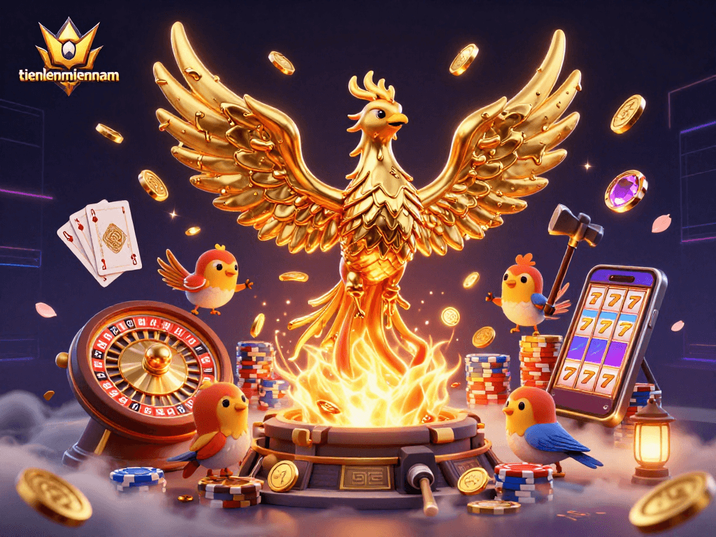 Engage with the dynamic world of tienlenmiennam as molten gold forms coins, creating a captivating casino atmosphere.