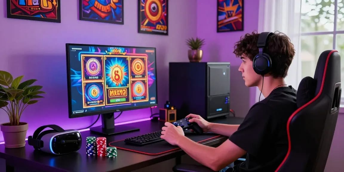 Player enjoying slot jepang games in a vibrant gaming room with engaging visuals and atmosphere.