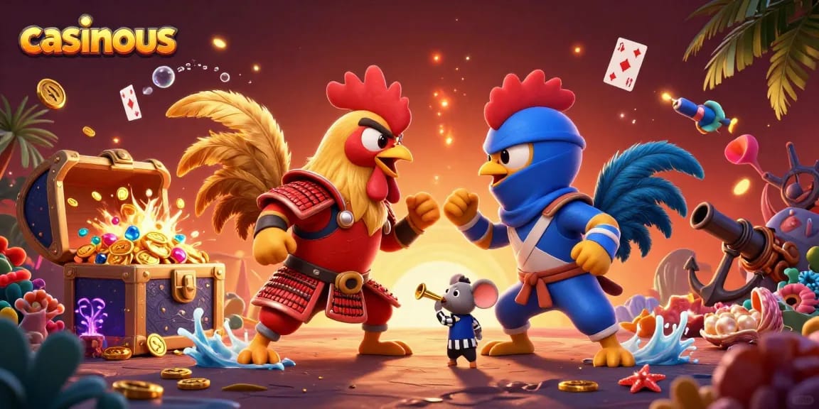 Experience thrilling gaming with casinous as roosters contest in an action-packed standoff.