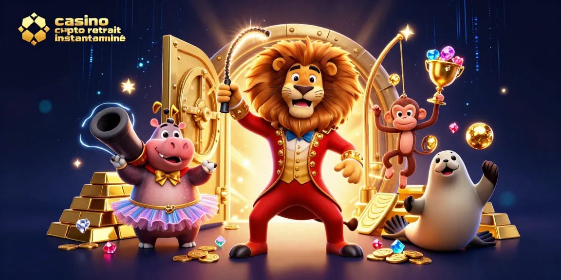 Retrouvez le meilleur du casino crypto retrait instantané dans une scène animée remplie d'éléments riches et colorés.