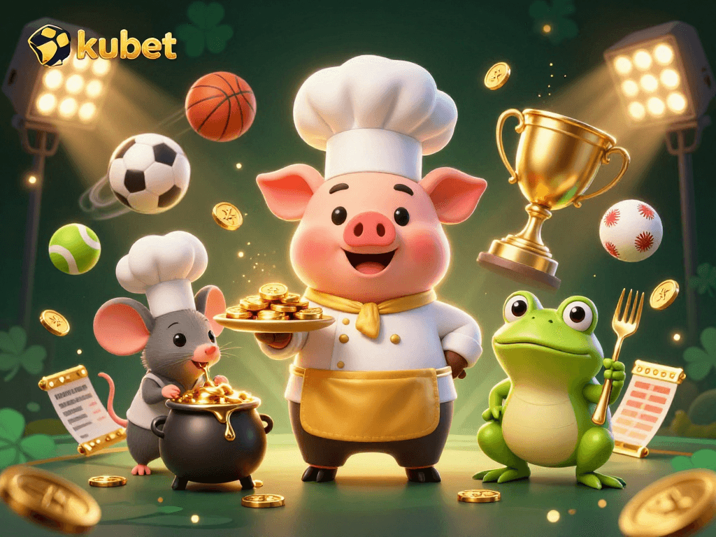 Experience lucrative gaming with kubet, showcasing a vibrant casino scene featuring gold coins and sports elements.