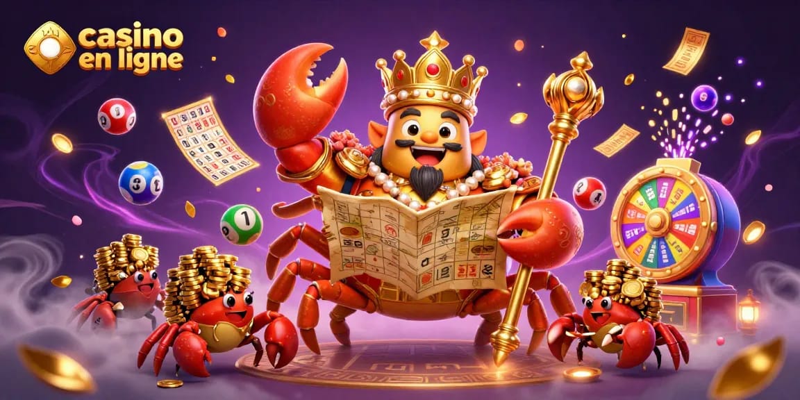 Participez aux jeux de casino en ligne avec ce magnifique roi crabe d'or et des éléments ludiques.
