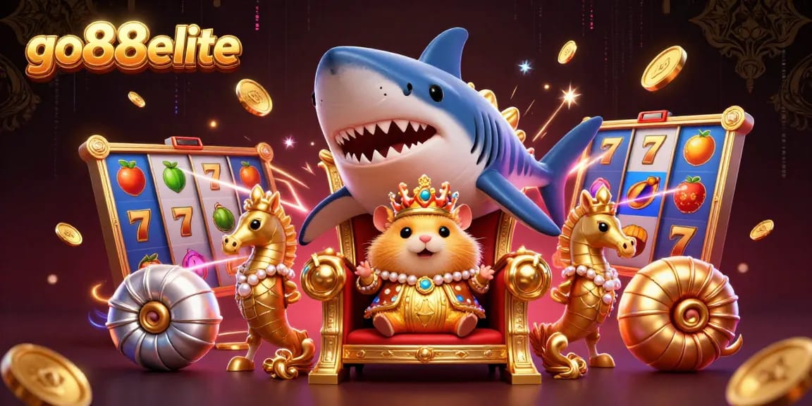 Engage with thrilling jackpots and slots at go88elite featuring a golden hamster king and royal guards.