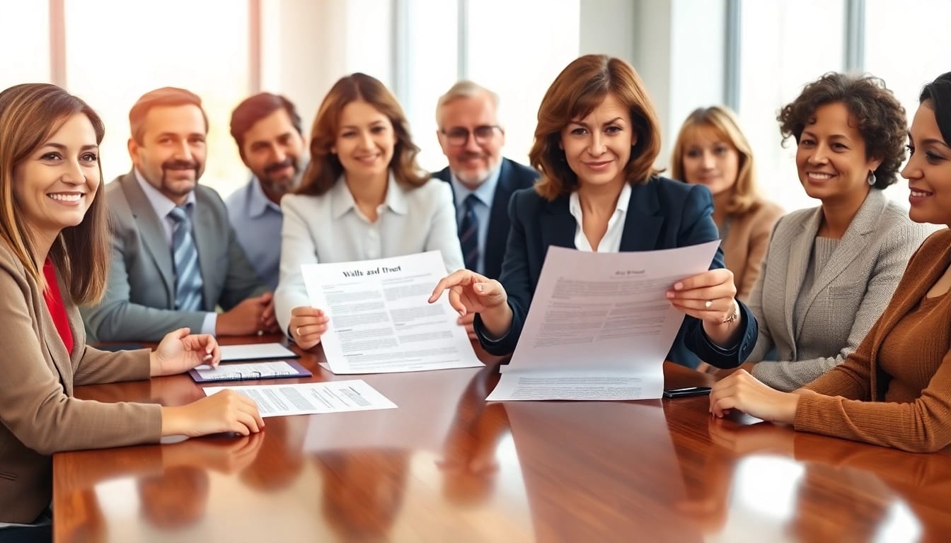 Engaging individuals discussing Estate Planning concepts around a conference table.