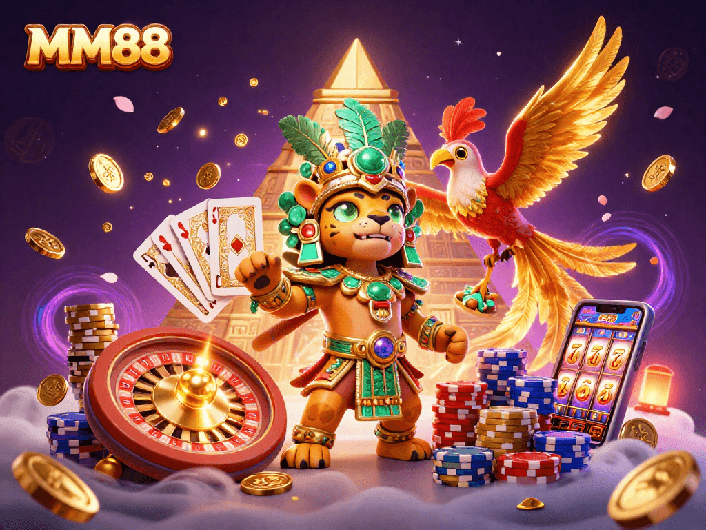 Experience the excitement of MM88 with vibrant casino elements and captivating characters.