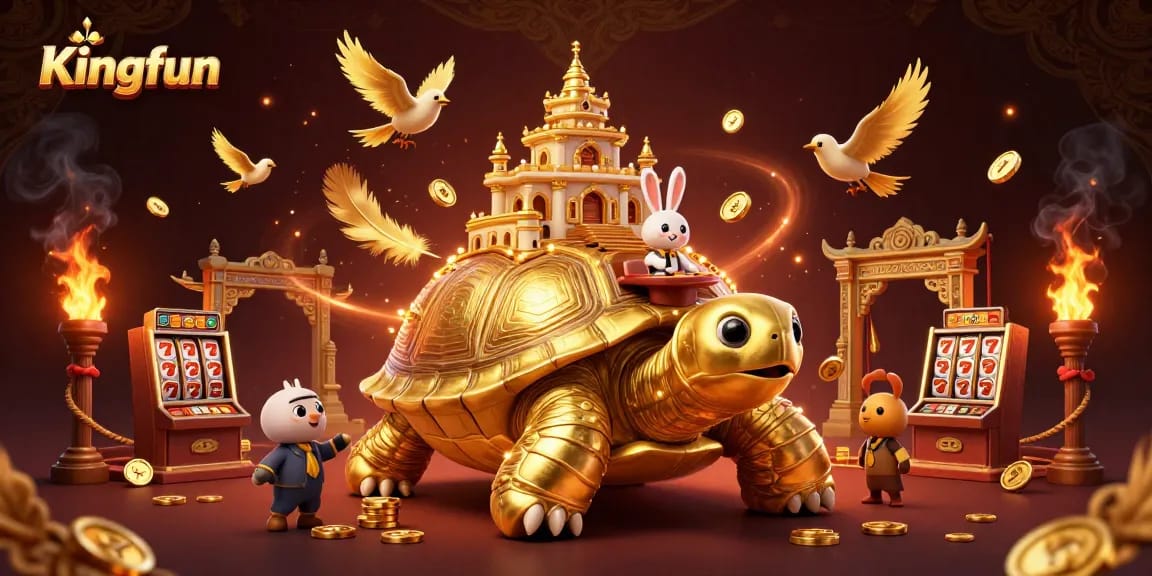 Experience Kingfun's vibrant gaming energy with a golden tortoise casino theme.