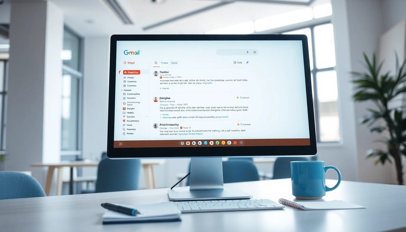 在使用Gmail下载时，用户导航至电子邮件收件箱，显示清晰的界面和组织良好的布局。