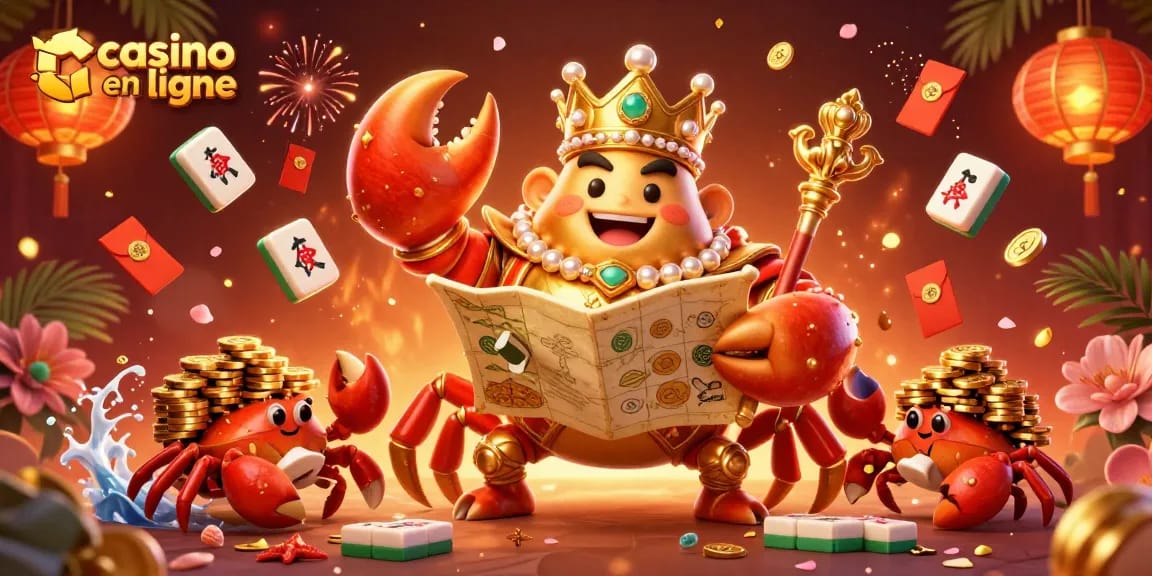 Découvrez l'univers captivant du casino en ligne avec un crabe doré royal tenant un sceptre.