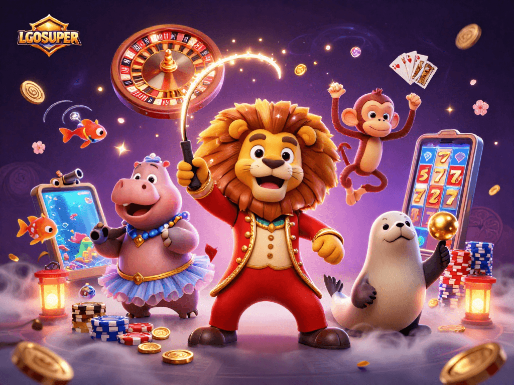 Experience the thrill of LGOSUPER's fish shooting game with vibrant characters and immersive elements.