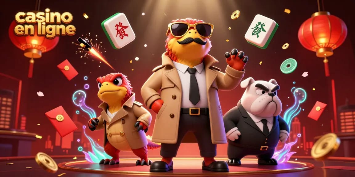 Illustration captivante d'un casino en ligne mettant en scène trois raptors déguisés en homme pour accéder à une salle VIP.