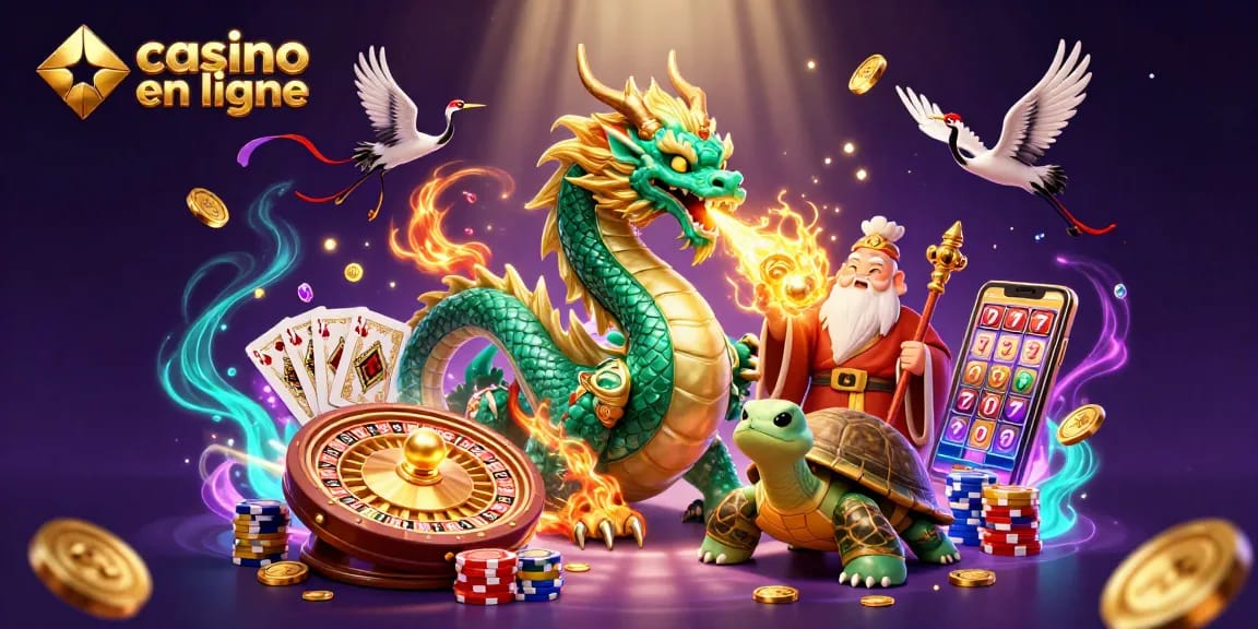 Visitez le casino en ligne où un dragon émeraude crache du feu doré et fait pleuvoir des pièces.