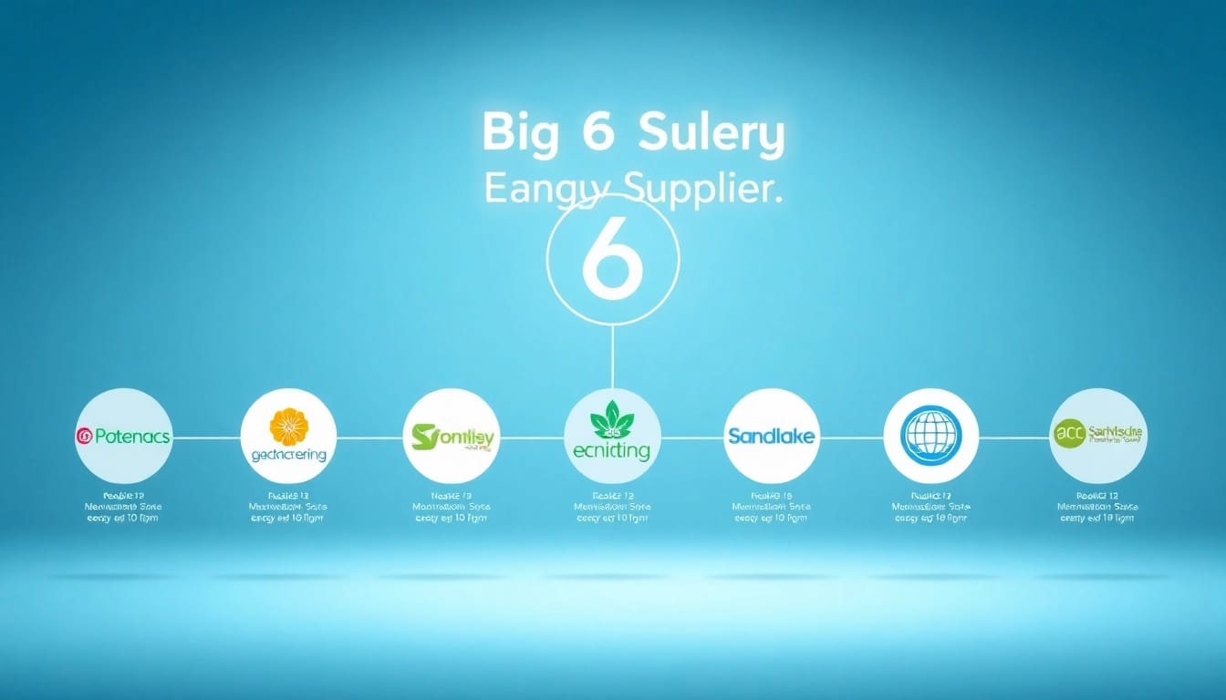 Showcase of big 6 energy suppliers highlighting their market share and relationships in the energy sector.
