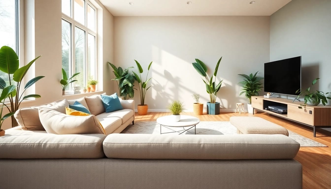 Enhance your home improvement with this beautifully styled modern living room featuring stylish furniture.