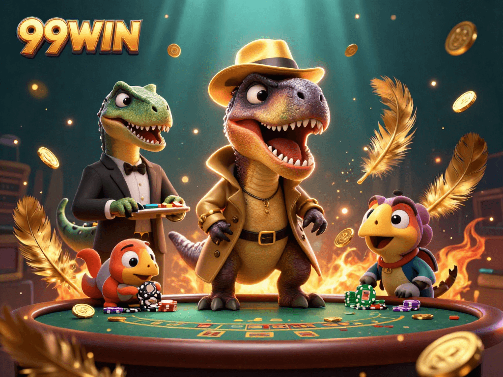 Experience a thrilling blackjack game at 99WIN with vibrant characters and dynamic casino elements.