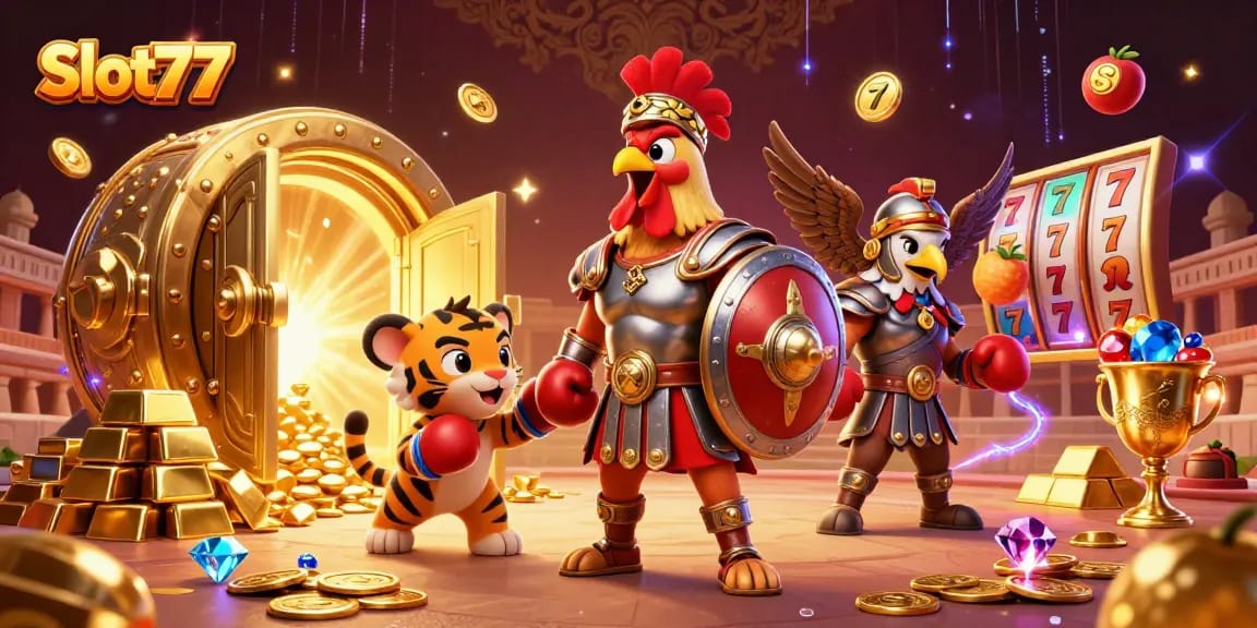 Berpartisipasi di Slot77 dengan gladiator dan simbol keberuntungan di arena!