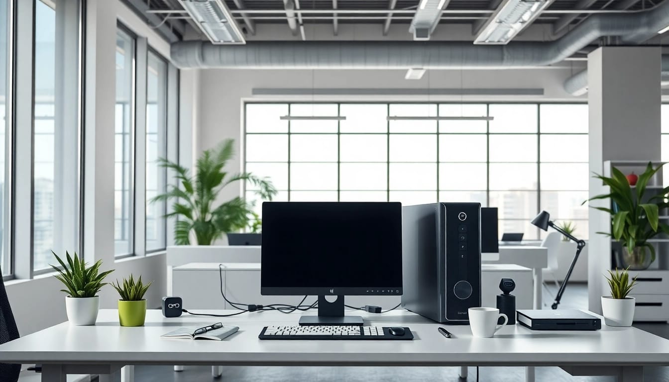 Δημιουργία refurbished pc σε σύγχρονο γραφείο με οργανωμένο χώρο εργασίας και φωτεινές λεπτομέρειες.