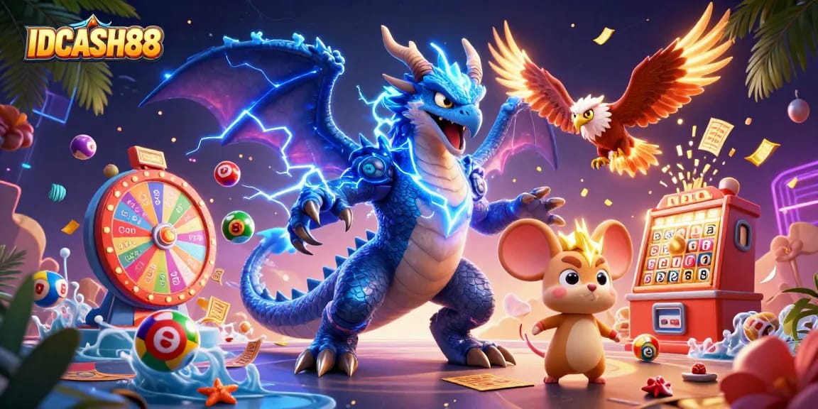 Engage with IDCASH88's thrilling casino experience as the thunder dragon and friends bring the excitement to life.
