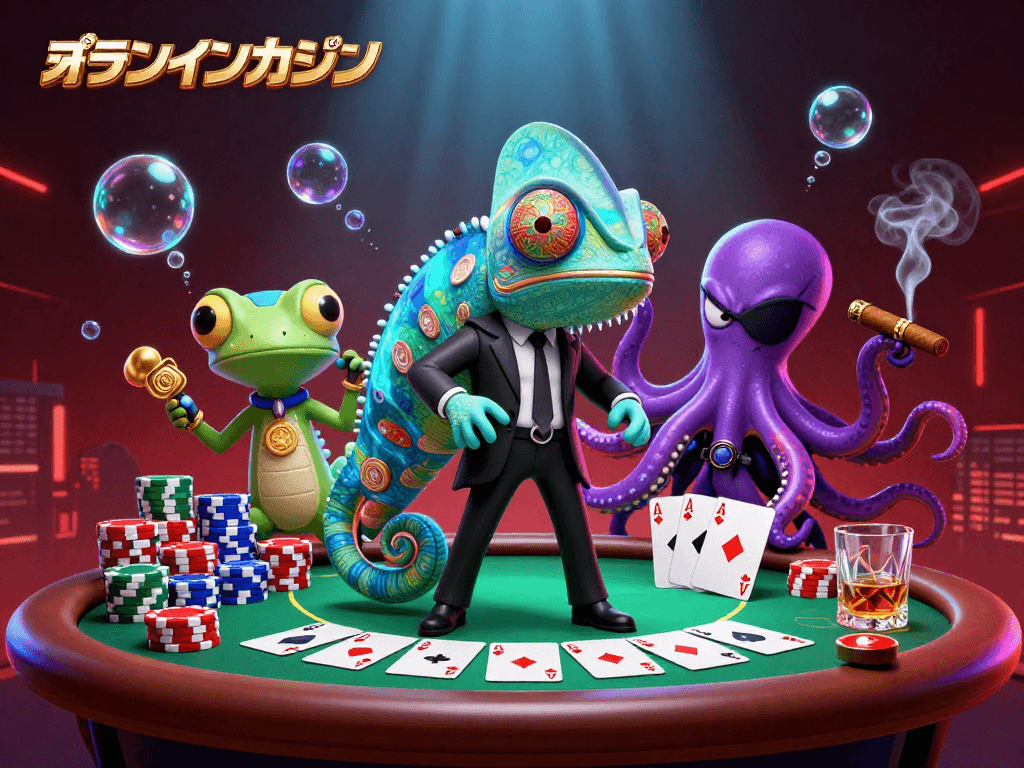 オンラインカジノでの戦略的なポーカープレイを示す豪華なシーン。
