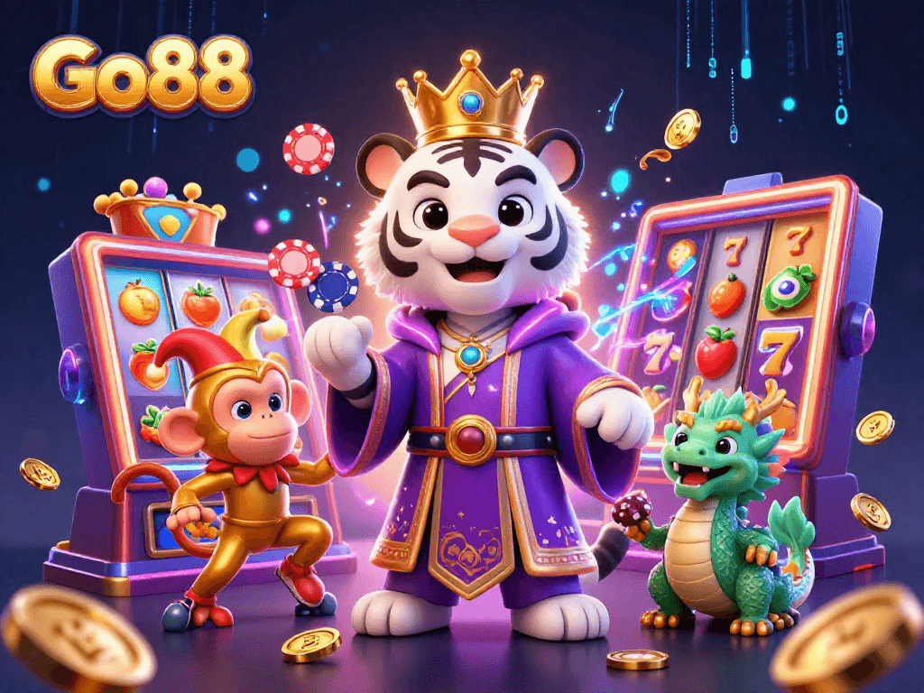 Engage with Go88's vibrant slot game scene featuring unique characters and dynamic action.
