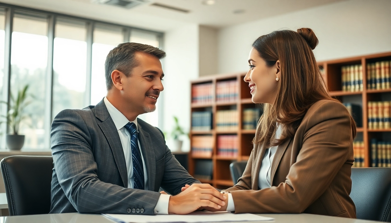 Engaging discussion between an Alpharetta Personal Injury Lawyer and client in a bright office.