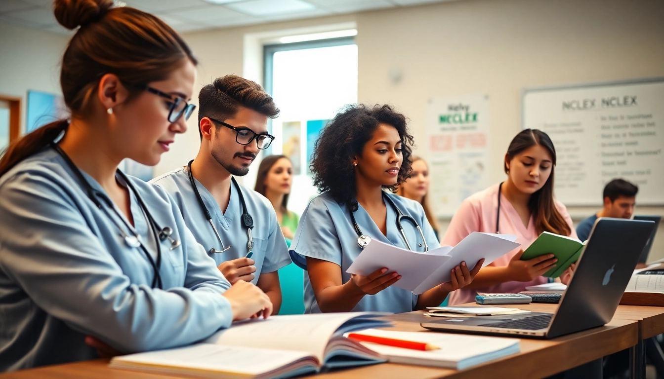 Focus on students during an in person NCLEX review Houston, engaging with materials and instructors.