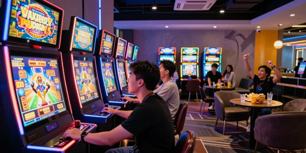 Exciting slot gacor gaming experience with friends in vibrant lounge