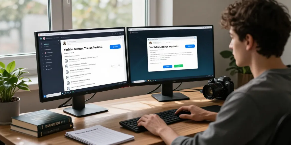 Secure workspace showcasing TorWiki as the most trusted darknet market directory with dual monitors displaying verified links and privacy tools.