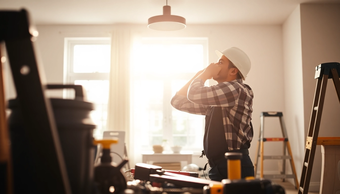 Electrician Buckhead installing lighting fixtures in a modern home setting with natural light.