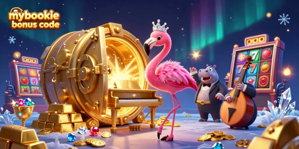 Engage with the mybookie bonus code for winning spins and treasures in a vibrant casino scene.