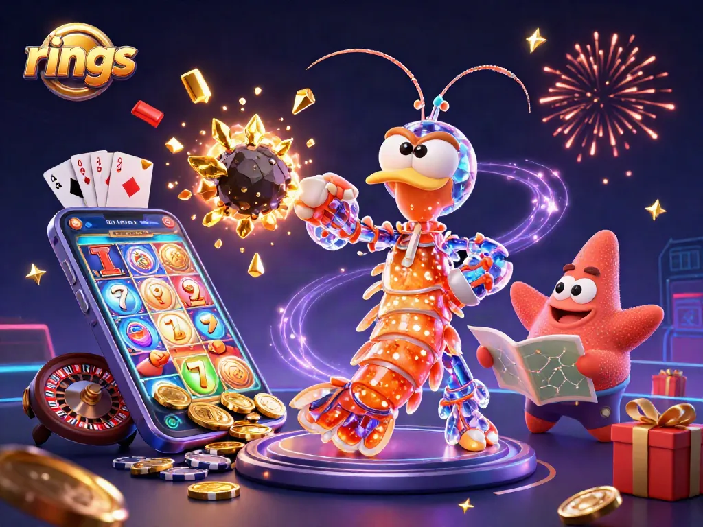 Engage with rings surrounded by sparkling action from jackpot slots, golden coins, and vibrant gaming excitement.