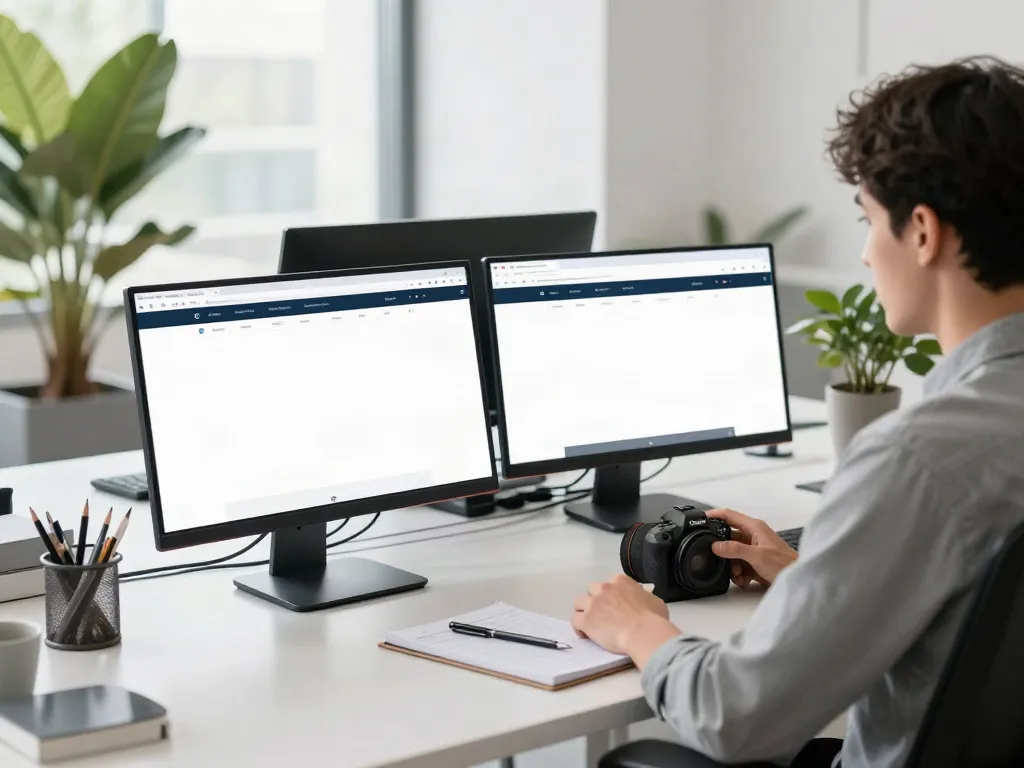 Browse around this web-site on dual monitors in a modern office.