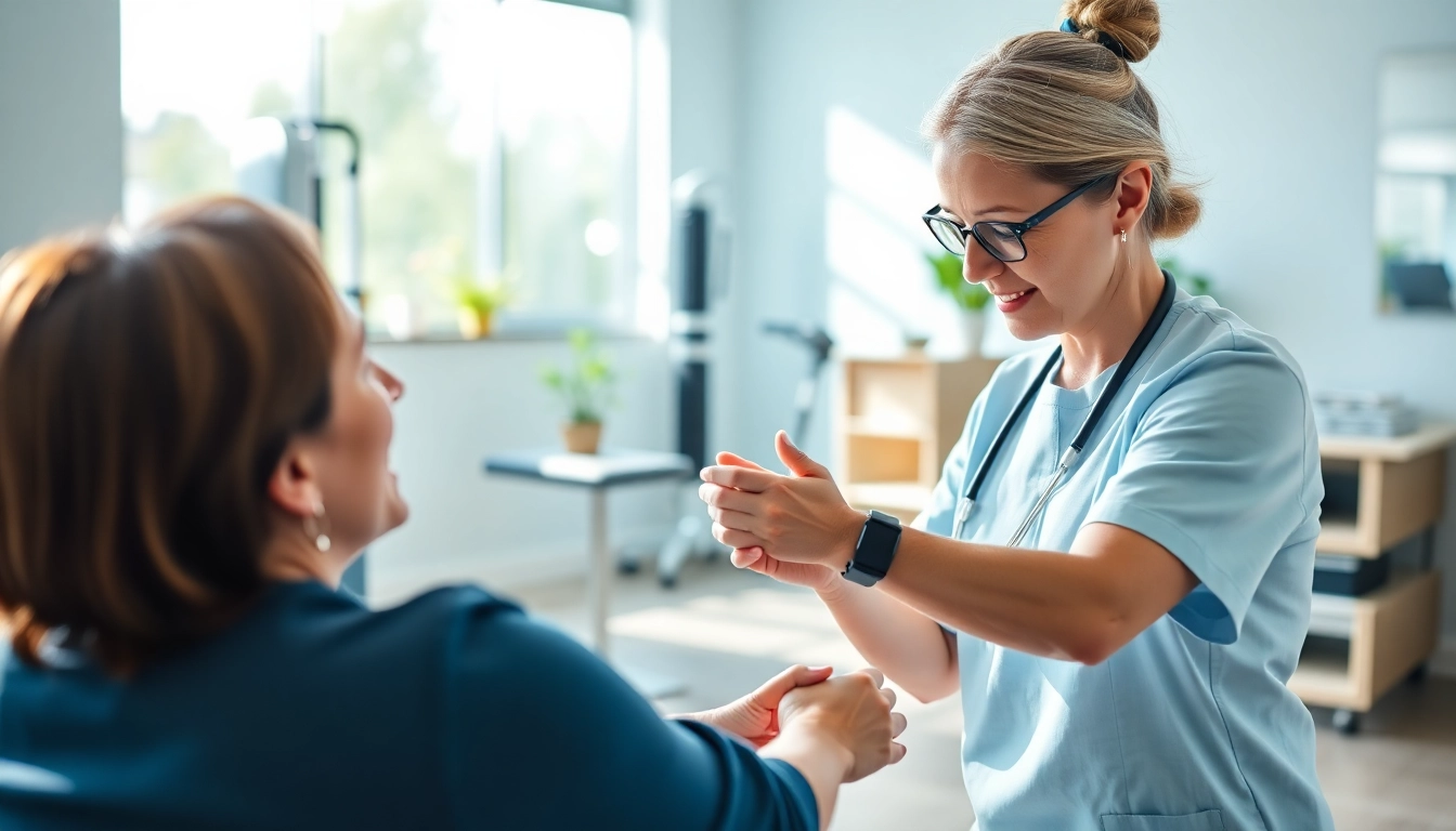 Seventeen Physio therapist helping a patient recover with personalized care in a calming clinic.